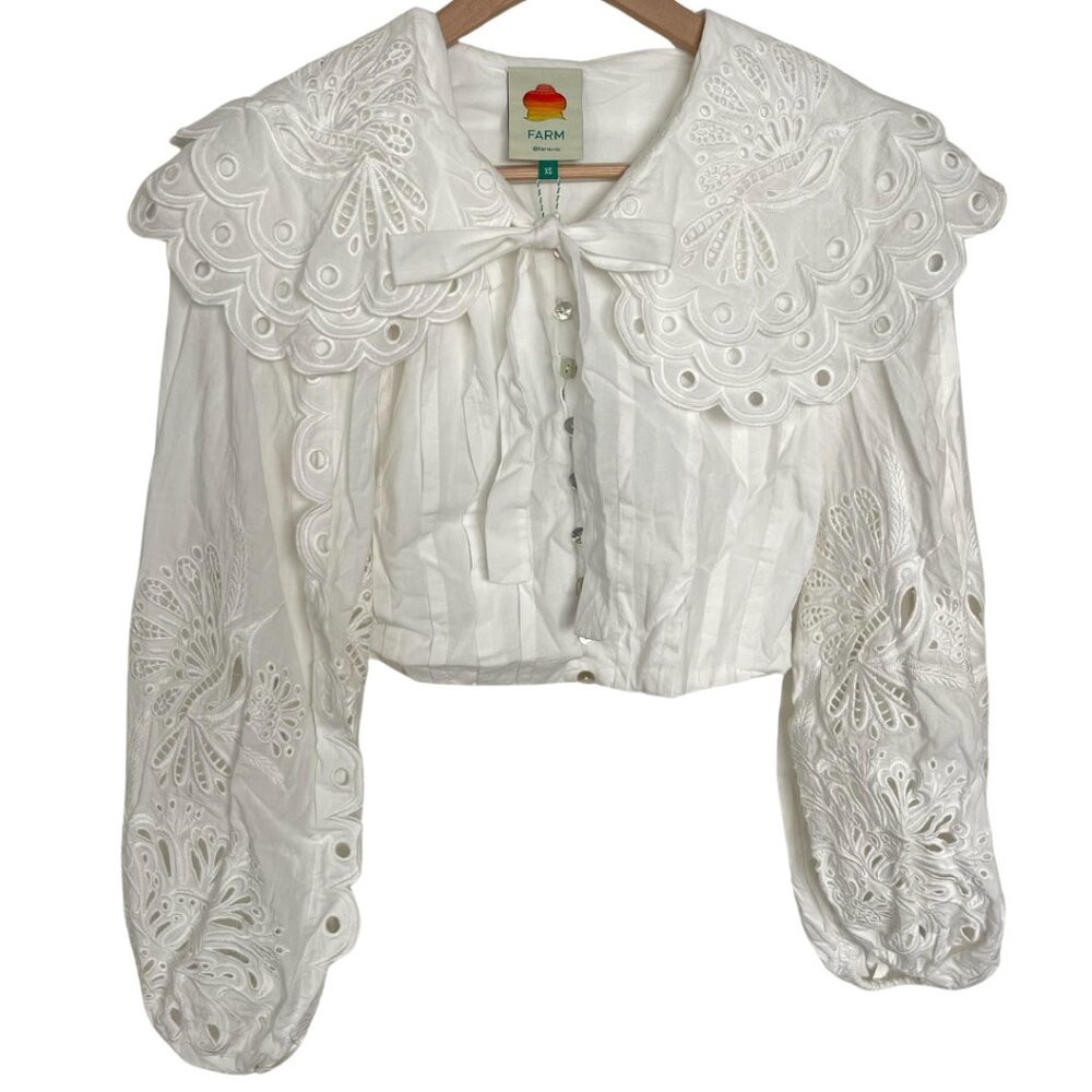 Farm Rio Lace-detail Cropped Blouse